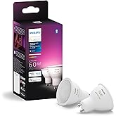 Philips Hue Smart 60W GU10 LED Bulb - White and Colour Ambiance Colour-Changing Light - 2 Pack - 450LM - Indoor - Control wit