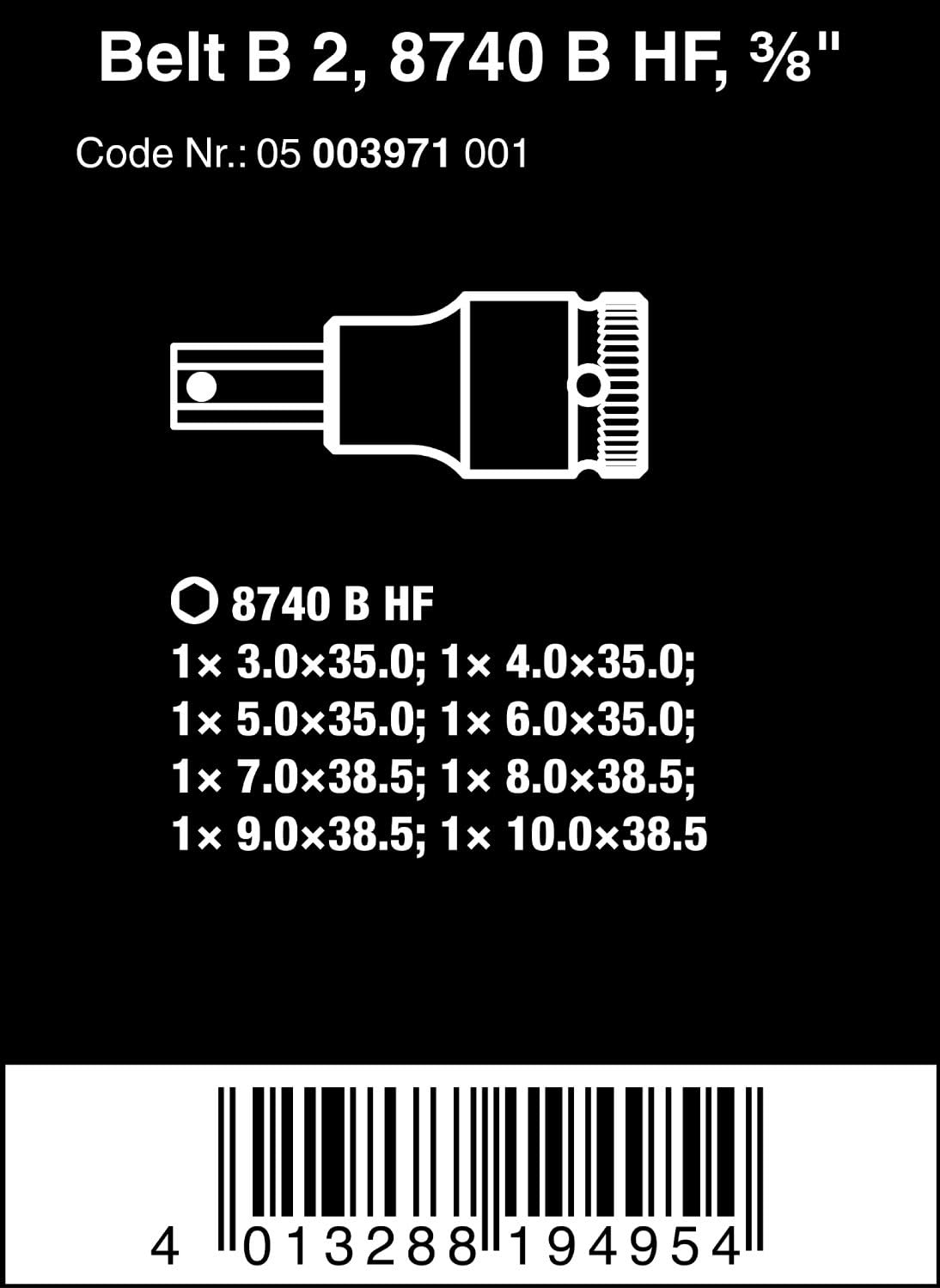 Wera Belt B 2 Zyklop in-Hex-Plus Holding Function bit Socket Set, 3/8" Drive, 8pc, 05003971001, Black, 3/8-Inch - Image 3