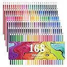 168 Colored Pencils - 168 Count Including 12 metallic & 8 Fluorescence Vibrant Colors (No Duplicates) Art Drawing Colored Pencils Set for Adult Coloring Books, Sketching, Painting