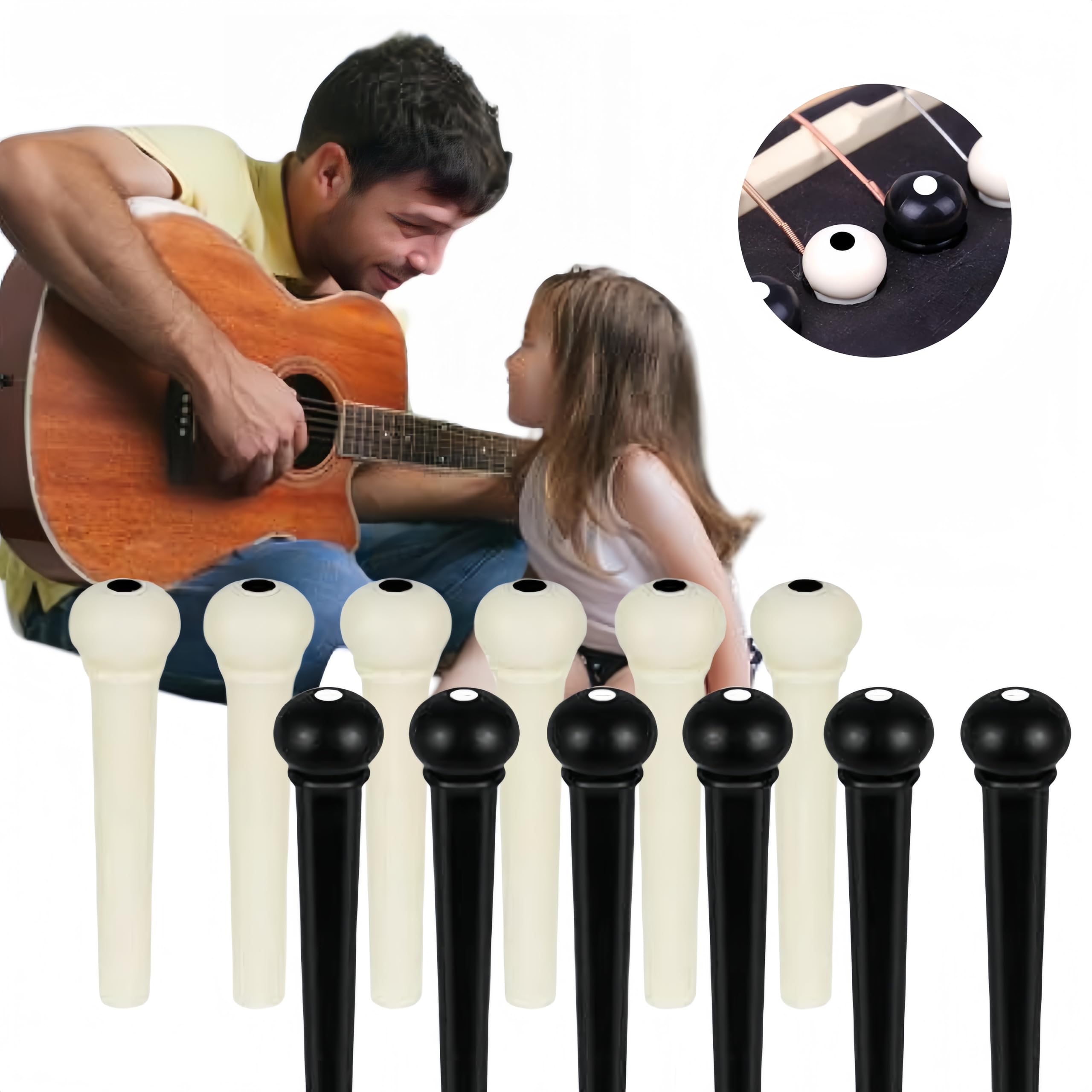 Guitar Bridge Pins, Guitar Pegs, Acoustic Guitar Pegs, Folk Guitar Pegs, for Replacement String Accessories, 12 Pieces