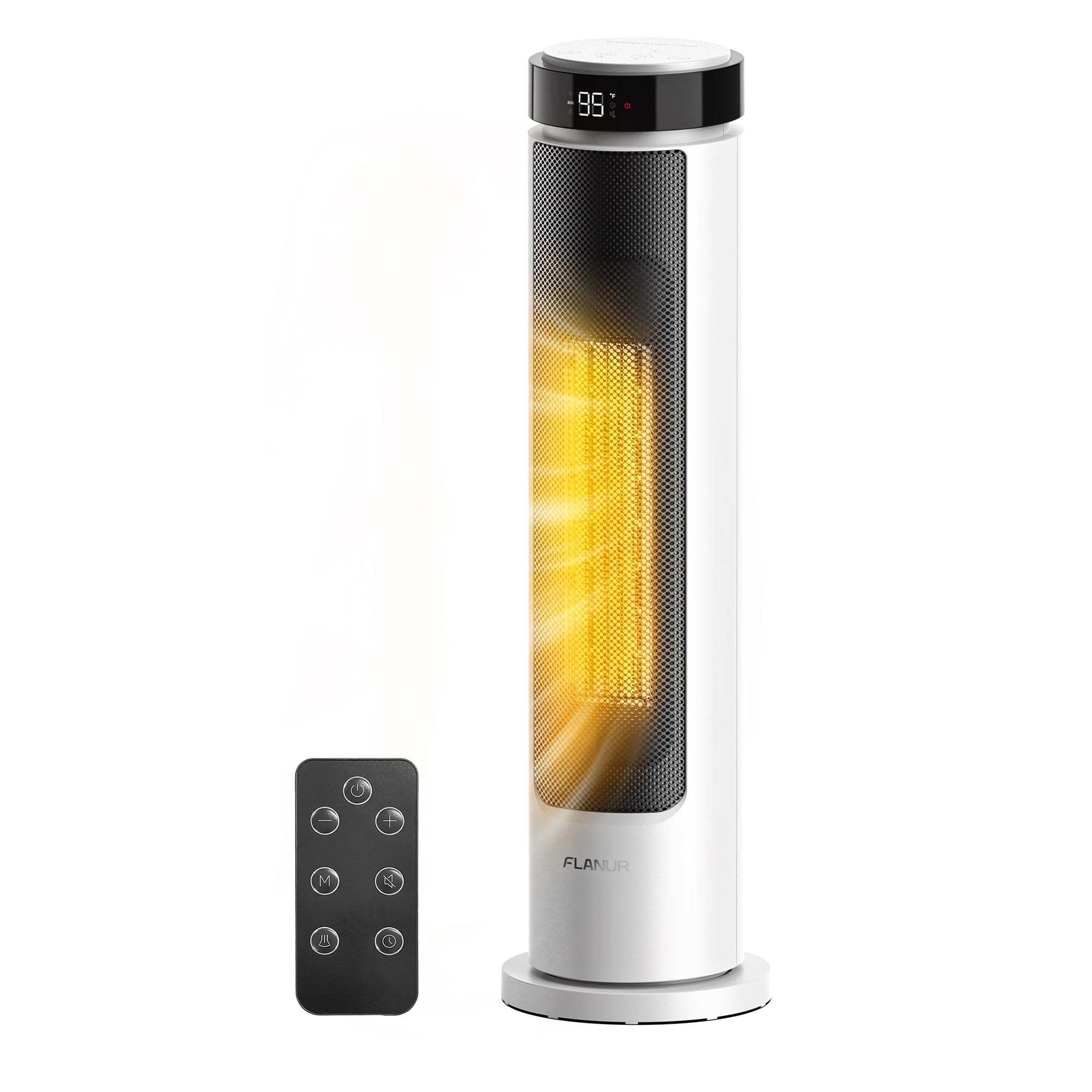 FLANUR Space Heaters for Indoor Use Large Room, 1500W Portable Electric Heater with Remote, 5 Modes, Safety Protection & Child Lock, 12H Timer, Oscillation Heater for Bedroom Home Office White 1Pack Image