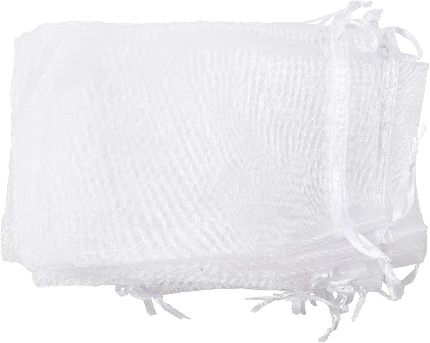 Noblik Set of 25 large organza bags white - Pockets - Drawstring Cord - for Wedding, Jewelry, Gifts, 11cm x 16cm