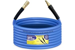 WHISPERING WONDER Air Compressor Hose 1/4 in x 50 ft, 300 PSI Heavy Duty Hybrid Air Hose with Quick Coupler and Plug Kit, Lightweight, Kink Resistant, All Weather Flexibility with Bend Restrictors, Blue