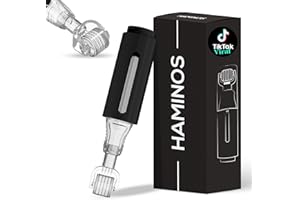 HAMINOS Derma roller 0.25 mm with Serum Tank for Hair, Beard, Skin, Wrinkles, Stretch Marks, Hyperpigmentation, Effect Enhancer x3, 140 Titanium Needles WITHOUT SERUM