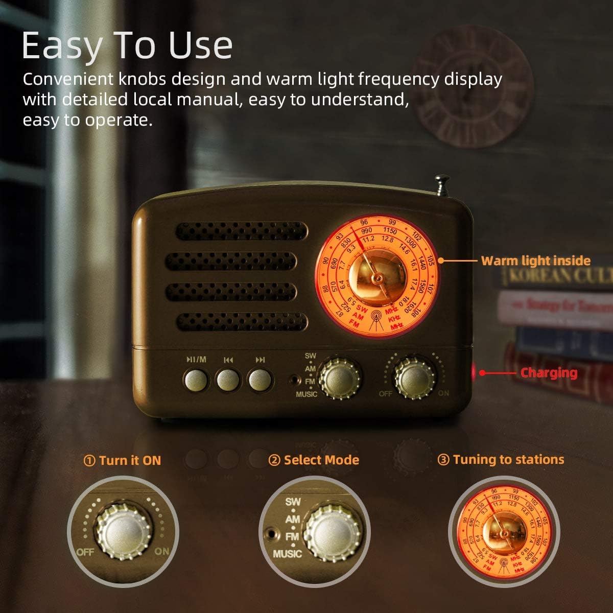 PRUNUS J-160 AM FM Retro Radio Bluetooth Speaker, Small Transistor Shortwave Radio, 1800mAh Rechargeable Battery Operated, Support TF Card/Aux/USB MP3 Player(Red): Home Audio & Theater