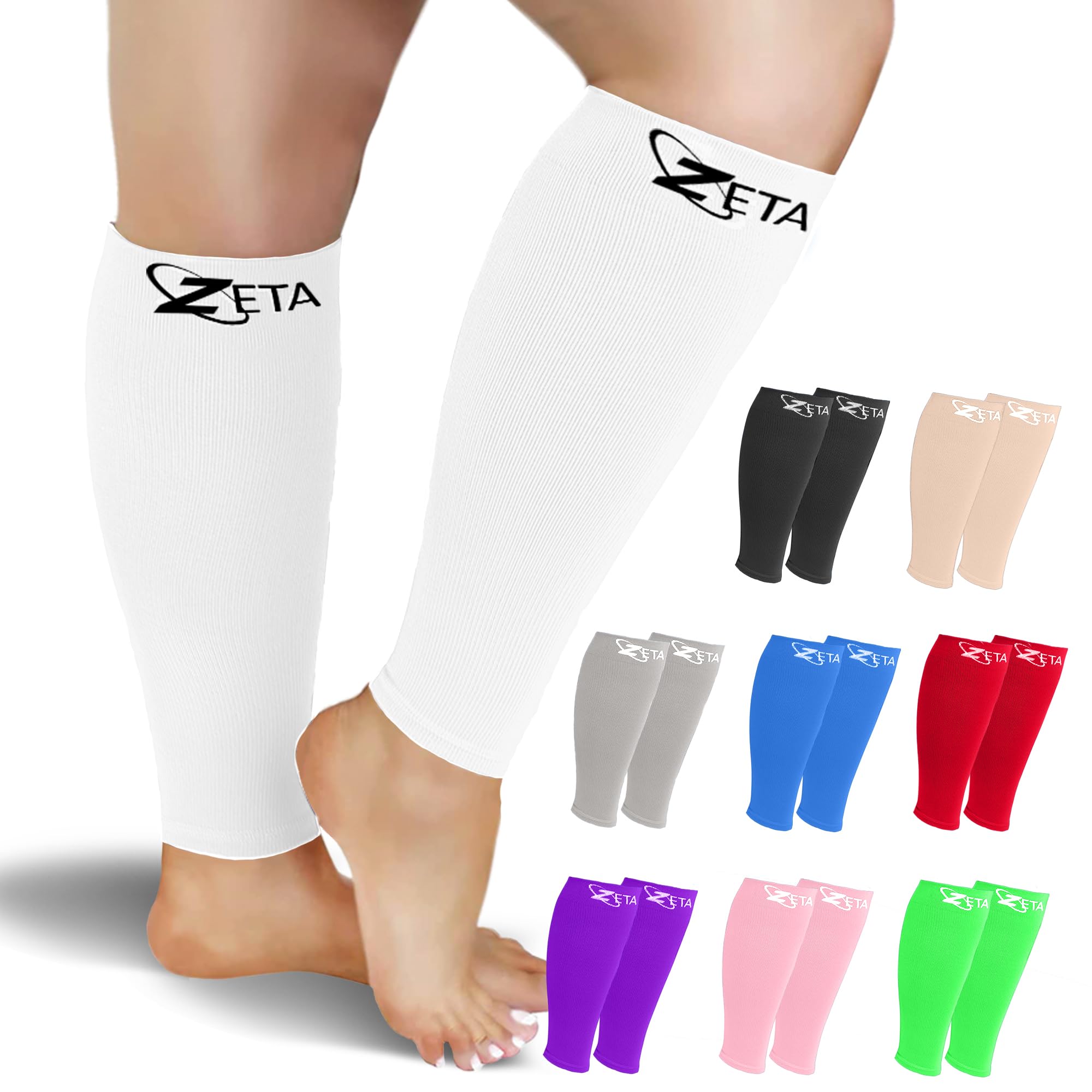 Zeta Wear Plus Size Support Leg Sleeve - Wide Calf Compression, Great for Travel & Flights, Women Love Its Amazing Fit, Cotton-Rich Comfort & Soothing Relief, 1 Pair, 2XL, White