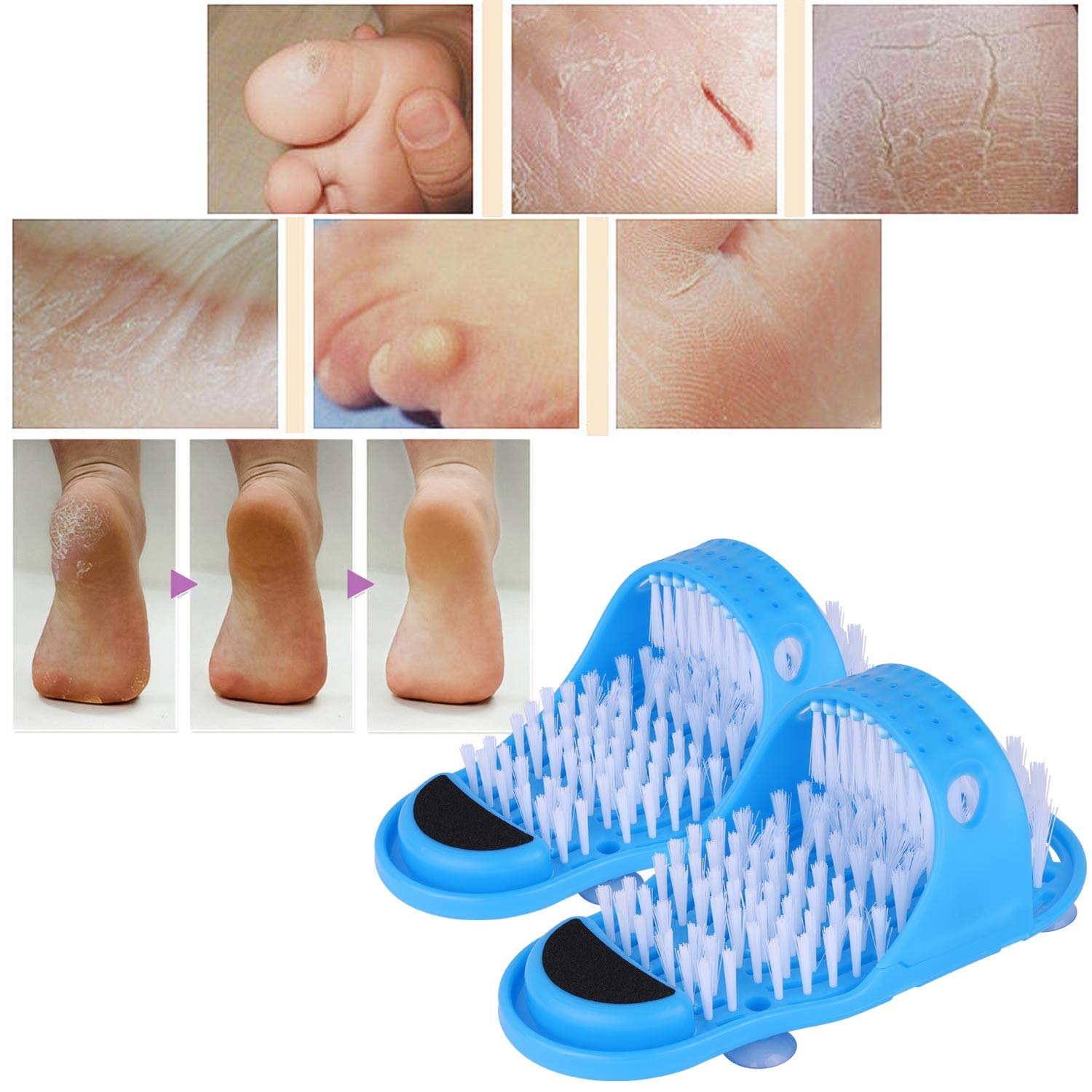 Magic Foot Scrubber Feet Cleaner Washer Brush for Shower Floor Spas Massage, Slipper for Exfoliating Cleaning Foot 1 Pair: Beauty