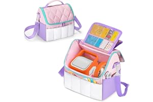 LoDrid Lightweight Carrying Case Compatible with YOTO Player (3rd Gen.), Puffy Portable Storage Bag with Handle and Shoulder Strap for Audio Player and Accessories, Pink, Bag Only, (Patent Design)