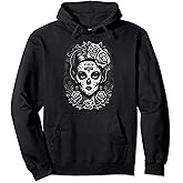 Gothic Style Beauty Catrina Sugar Skull Skeleton Lady Pullover Hoodie