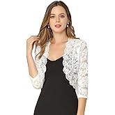 Allegra K Women's Elegant 3/4 Sleeve Sheer Floral Lace Shrug Top