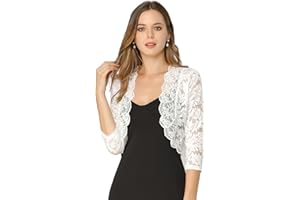 Allegra K Women's Elegant 3/4 Sleeve Sheer Floral Lace Shrug Top