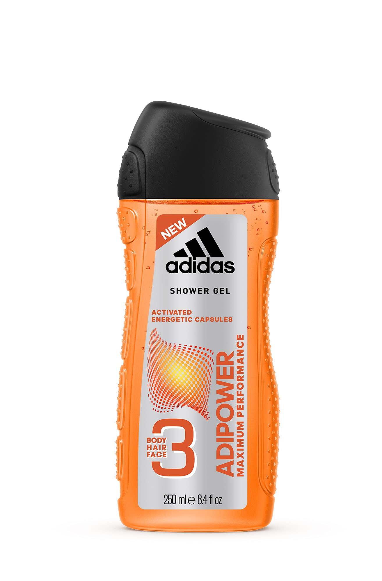 adidas adipower Shower Gel for Men 3-in-1 - Activating Shower Gel for Body, Hair & Face - pH Skin Friendly - Pack of 1 (1 x 250 ml)
