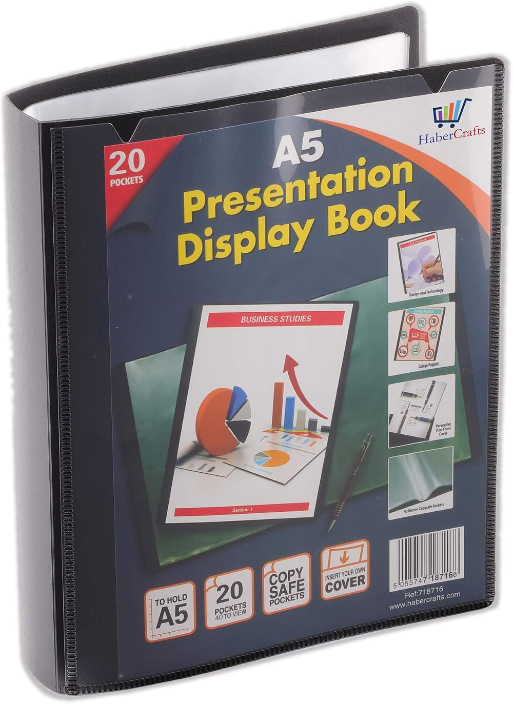 Habercrafts A5 20 Pocket Display Book 40 Views Black Presentation Folder