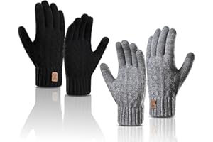 2 Pcs Knitted Touch Screen Gloves, Thick Velvet Thermal Gloves Men, Cold Proof Winter Gloves Men and Women