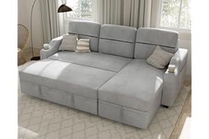 Ucloveria Sectional Sofa Couch, 82" Sleeper Sofa Bed with Reversible Storage Chaise Pull Out Couch Bed for Living Room L-Shape Lounge 2 in 1 Futon Sofa with Two Cup Holder, Grey