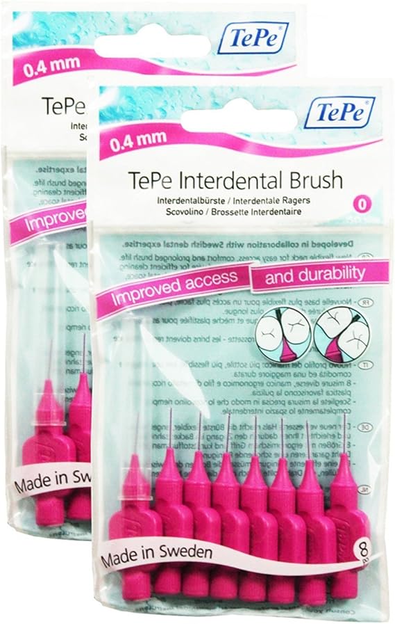 TePe Interdental Brushes 0.4mm Pink 2 Packets of 8 (16 Brushes