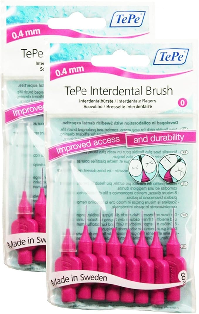 TePe Interdental Brushes 0.4mm Pink 2 Packets of 8 (16 Brushes