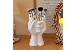 Creative Face Shaped Makeup Brush Holder, Unique Hand Design Organizer for Vanity, Desk, or Dresser Decor