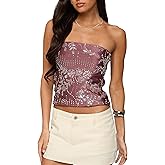 Ardrem Women Y2K Sequin Tube Tops Backless Sparkle Tank Top Strapless Rhinestone Beaded Shirts Glitter Bandeau Tops Party