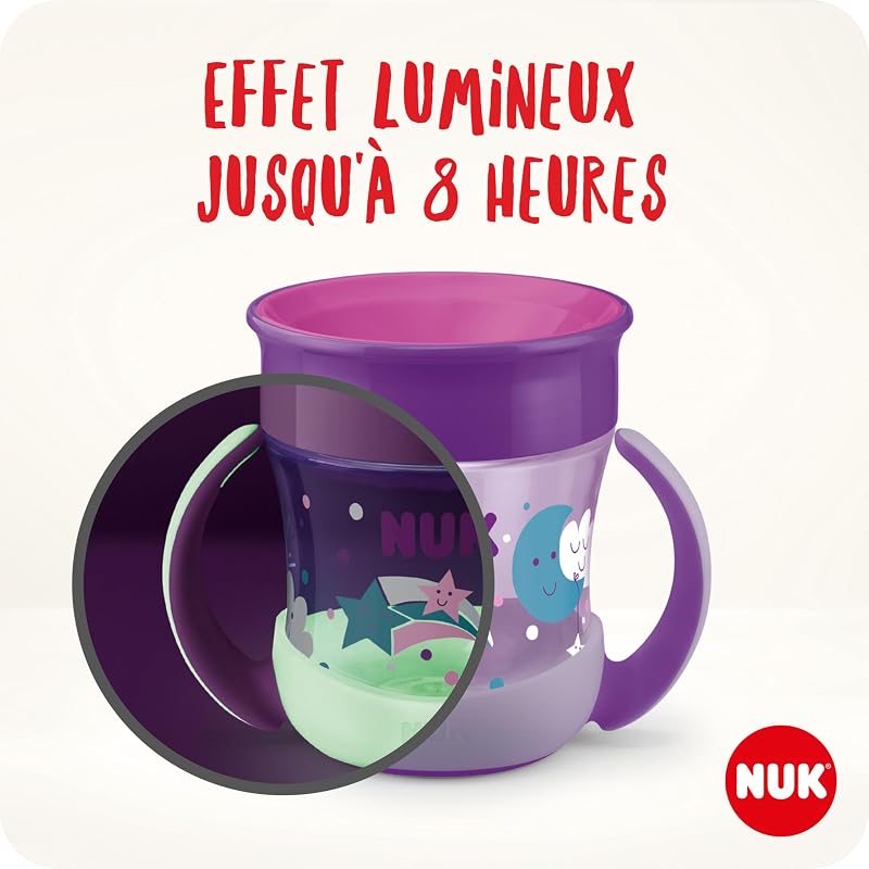 Mini Magic Cup Jour & Nuit Tasse d’Apprentissage | Bordure 360° Antifuites, pour Bébé 6+ Mois, Brille dans le Noir | 160 ml, Bleu / Turquoise, 2 Unités