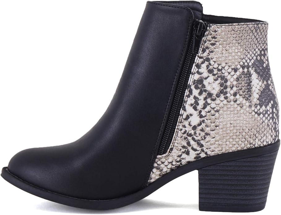Womens Chunky Booties Pointed Snakeskin