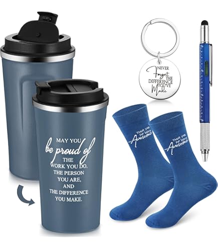 Gerrii Thank You Gift Set For Men - 17oz Tumbler, Keychain, Pen & Socks Appreciation Package