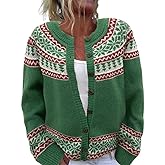 Women's Funny Fall Winter Animal Floral Christmas Tree Long Sleeve Button Knit Cardigan Sweater
