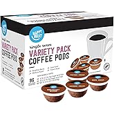 Amazon Brand - Happy Belly Variety Pack Compostable Coffee Pods, Compatible with K-Cup Brewer (Breakfast Blend, Dark/ Medium/ French Roast) 96 count (Pack of 1)