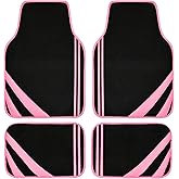 CAR PASS Pink Edge Faux Leather Car Floor Mats Universal Car Carpet Mats with Double Stitch Line Anti-Slip Backing Design, for Cute Girly Women, Fit 95% Automotive,SUVs,Sedan,Vans (Black and Pink)