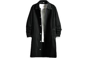 Mens Casual Jacket Men's Long Denim Jacket Lapel Loose Fit