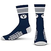 For Bare Feet NCAA BYU Cougars 4 Stripe Deuce Crew Sock Team Color MEDIUM
