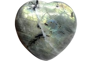 Fekuar White Labradorite Heart Pocket Palm Stone, Healing Crystal Romantic Love Energy Worry Stones Chakra Balancing Reiki Meditation 1.5" (40mm)