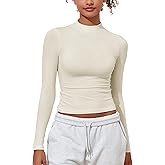 Women's Long Sleeve Mock Neck Crop Top Basic Tight Fitted Cotton Tee Shirts Y2K Going Out Stretchy Layering Tops