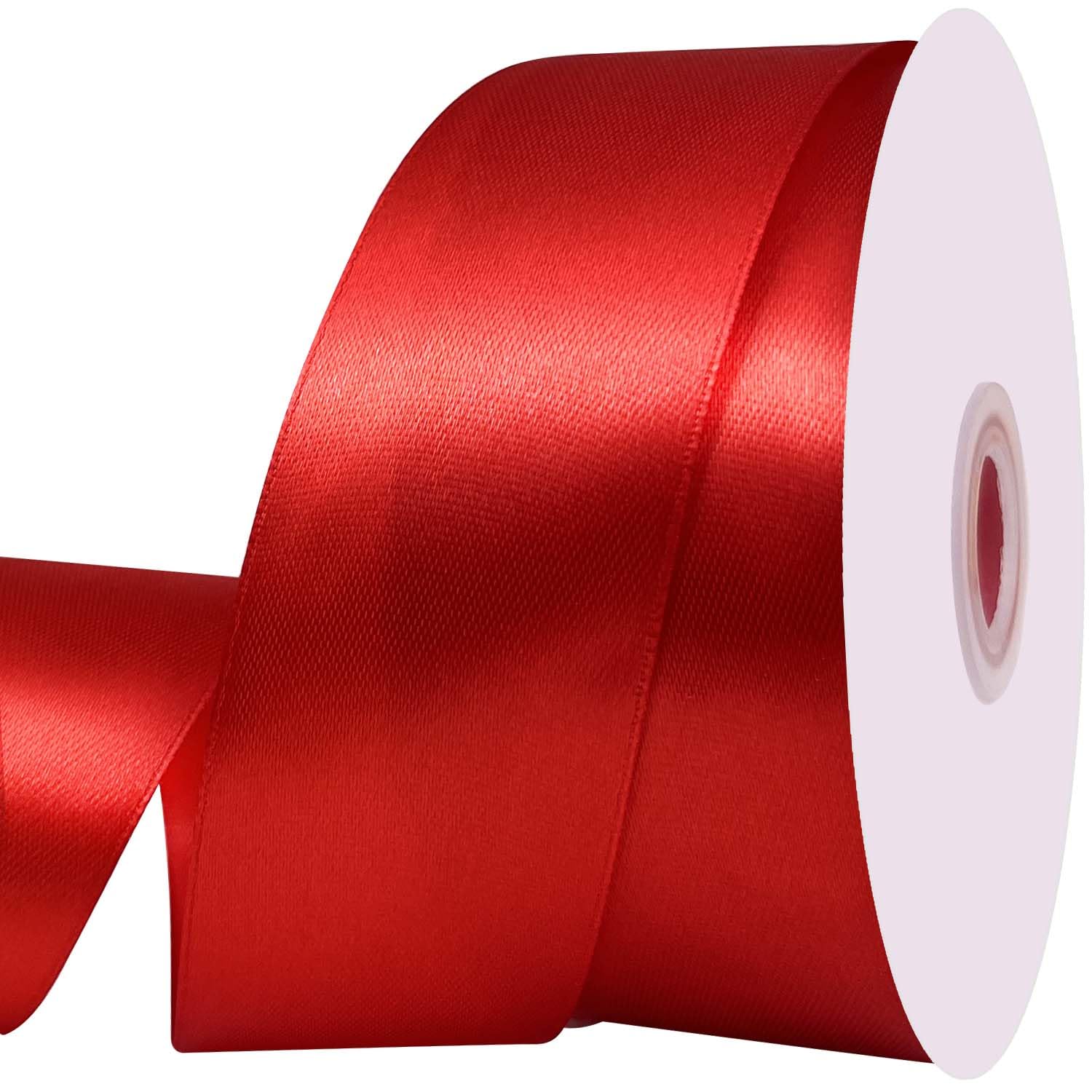 Photo 1 of  pack of 2 UOUYOO Red Satin Ribbon 1 1/2 Inch 50 Yards Fabric Ribbons Roll for Gift Wrapping Flower Bouquet Bows Bouquet Bridal Bouquets Wedding Invitations