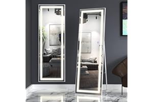 FENNIO Full Length Mirror with Lights 63"x20", LED Full Body Mirror, Free Standing Lighted Mirror, Wall Mounted Hanging Mirror