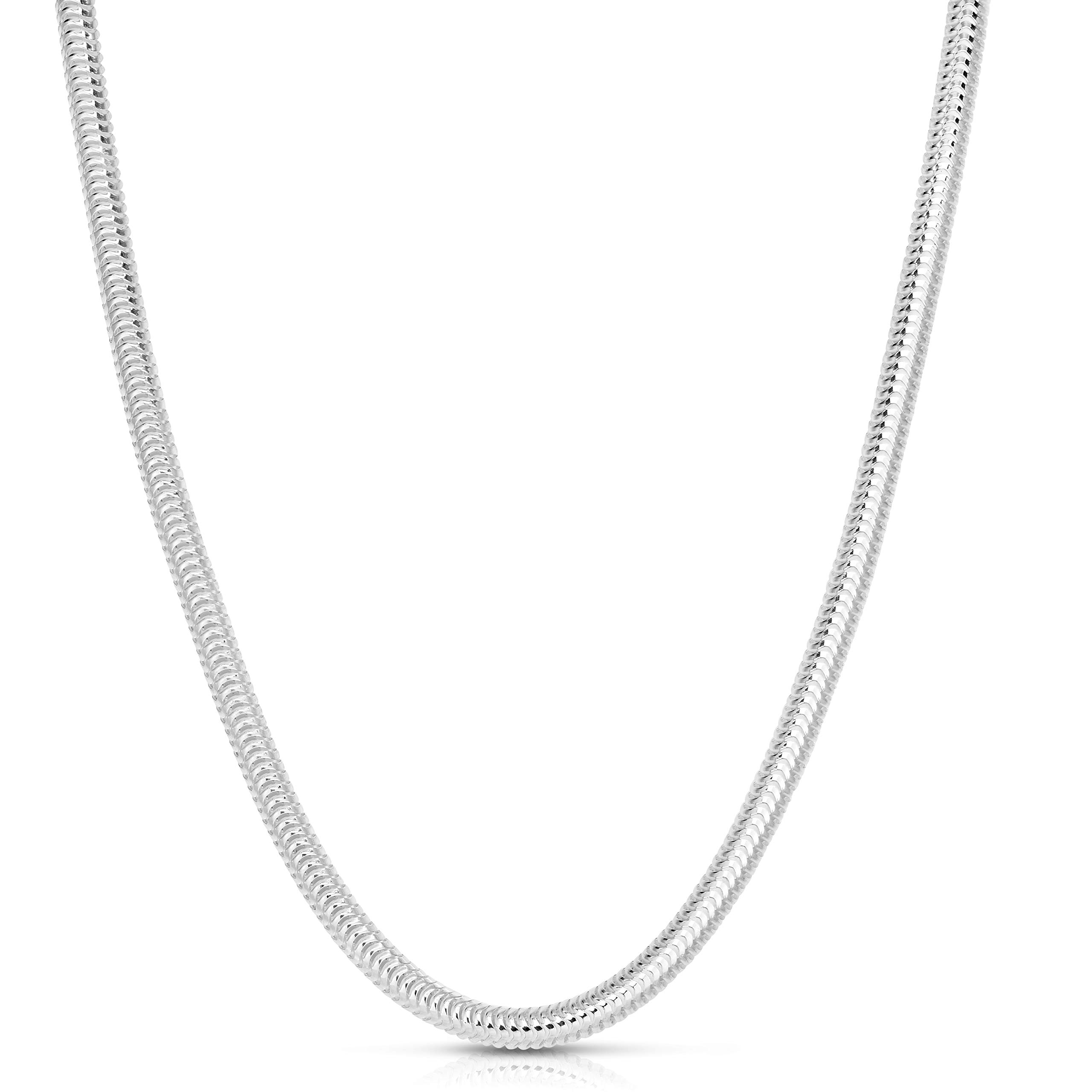 ARGENTO REALE 925 Sterling Silver 2MM-5MM Snake Chain Necklace, Round Flexible Italian Snake Chain Necklace 16-30