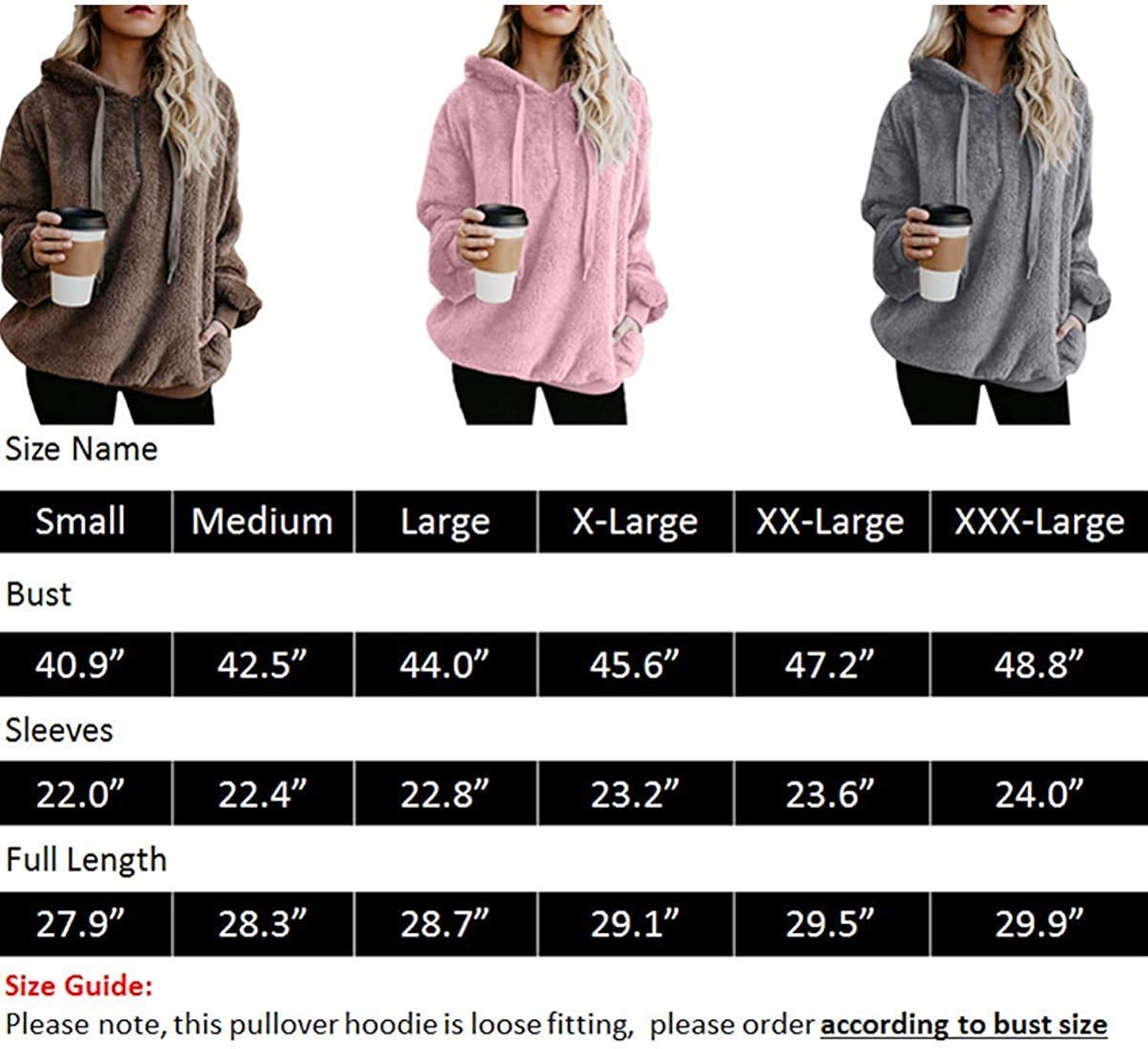 ReachMe Womens Oversized Sherpa Pullover Hoodie with Pockets Fuzzy Fleece Sweatshirt Fluffy Coat: Clothing
