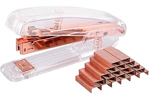 Alsisk Stapler,Clear Desk Stapler with 1000 Pieces Staples - Rose Gold (Stapler)