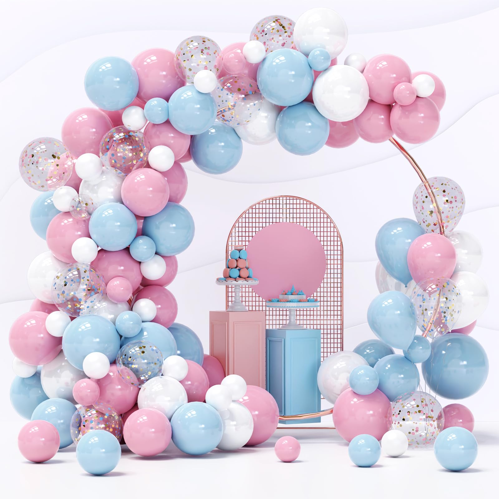 Pink and Blue Balloons, DIY Gender Reveal Party Balloons, Pink Blue Confetti and White Balloons Garland Arch Kit for Boys Girls Gender Reveal Birthday Baby Shower Decorations