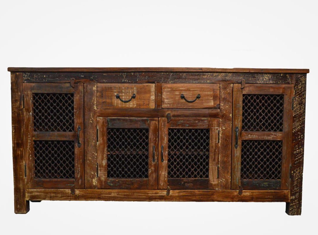 Amazon Com Favors Reclaimed Wood Rustic Sideboard Buffet Table With Iron Grill Buffets Sideboards