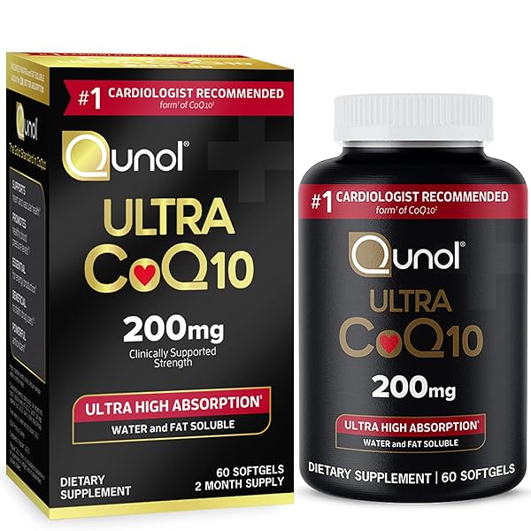 QUNOL COQ10 200MG SOFTGELS, ULTRA COQ10 – ULTRA HIGH ABSORPTION COENZYME Q10 SUPPLEMENTS – ANTIOXIDANT SUPPLEMENT FOR VASCULAR AND HEART HEALTH & ENERGY PRODUCTION – 2 MONTH SUPPLY – 60 COUNT