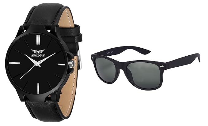 Black Dial Mens Watch & Sunglasses Combo (ANLG-168-1)
