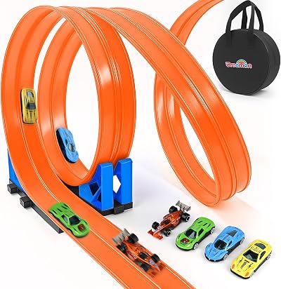 Dreamon Car Track 5M Flexible Race Track Set with 4 Cars Ramps Storage Bag