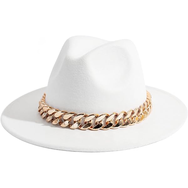Fine Fedora Panama Cream Pinched Front  Hat Matching Handbag Two Gold Chains Beige Fedora Hat: Pearl & Gold Chain Band With Leather  main image 2