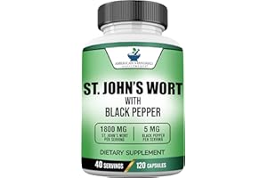 American Standard Supplements St. John’s Wort 1800mg Per Serving with Black Pepper Fruit Extract - Vegan, Gluten Free, Non-GMO, 120 Capsules, 40 Servings