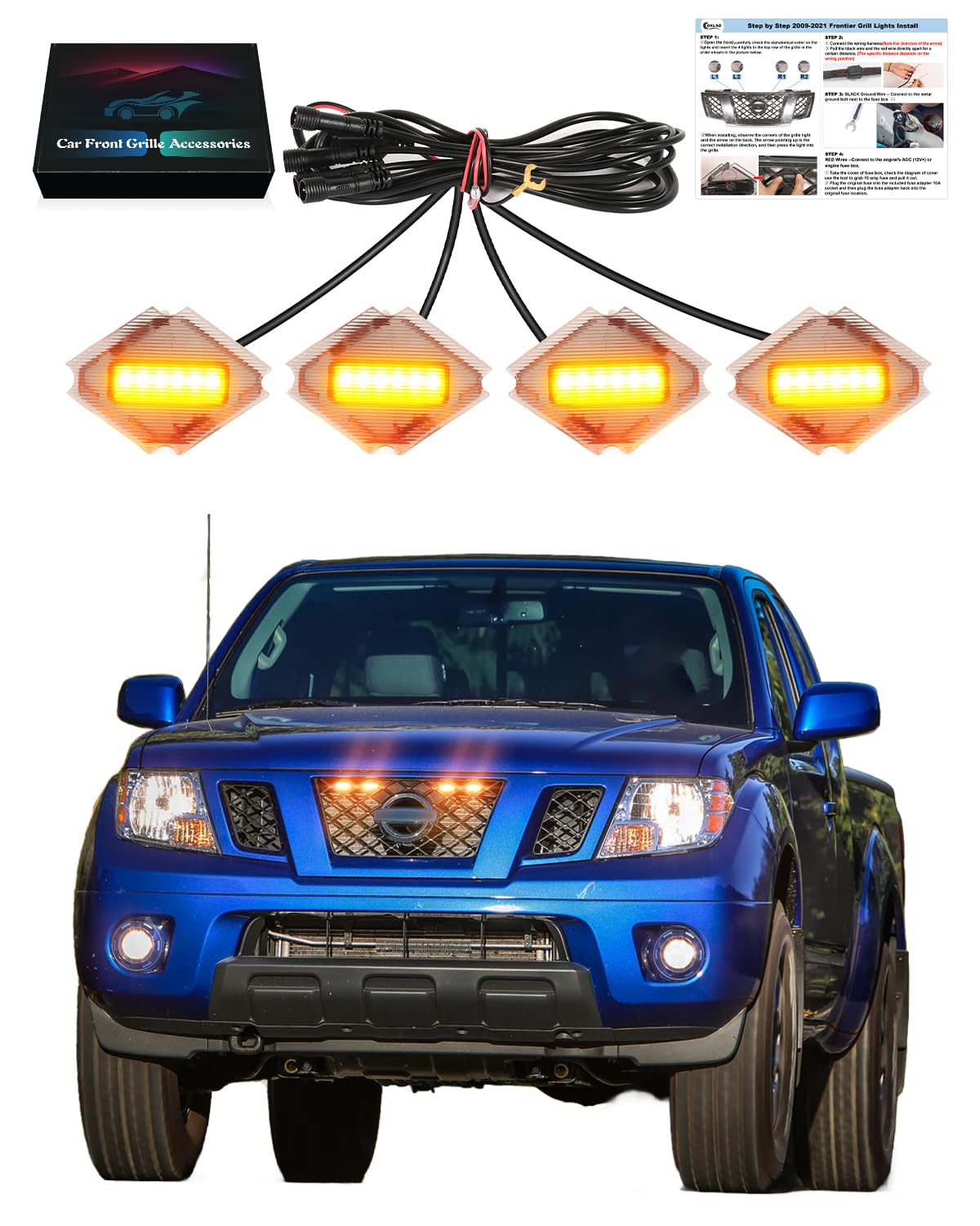 Photo 1 of OKLSG LED Front Grill Lights for Nissan Frontier 2009-2021 Raptor Lights fit S SV Prox PRO4X SL OEM Grille Accessories (Yellow)