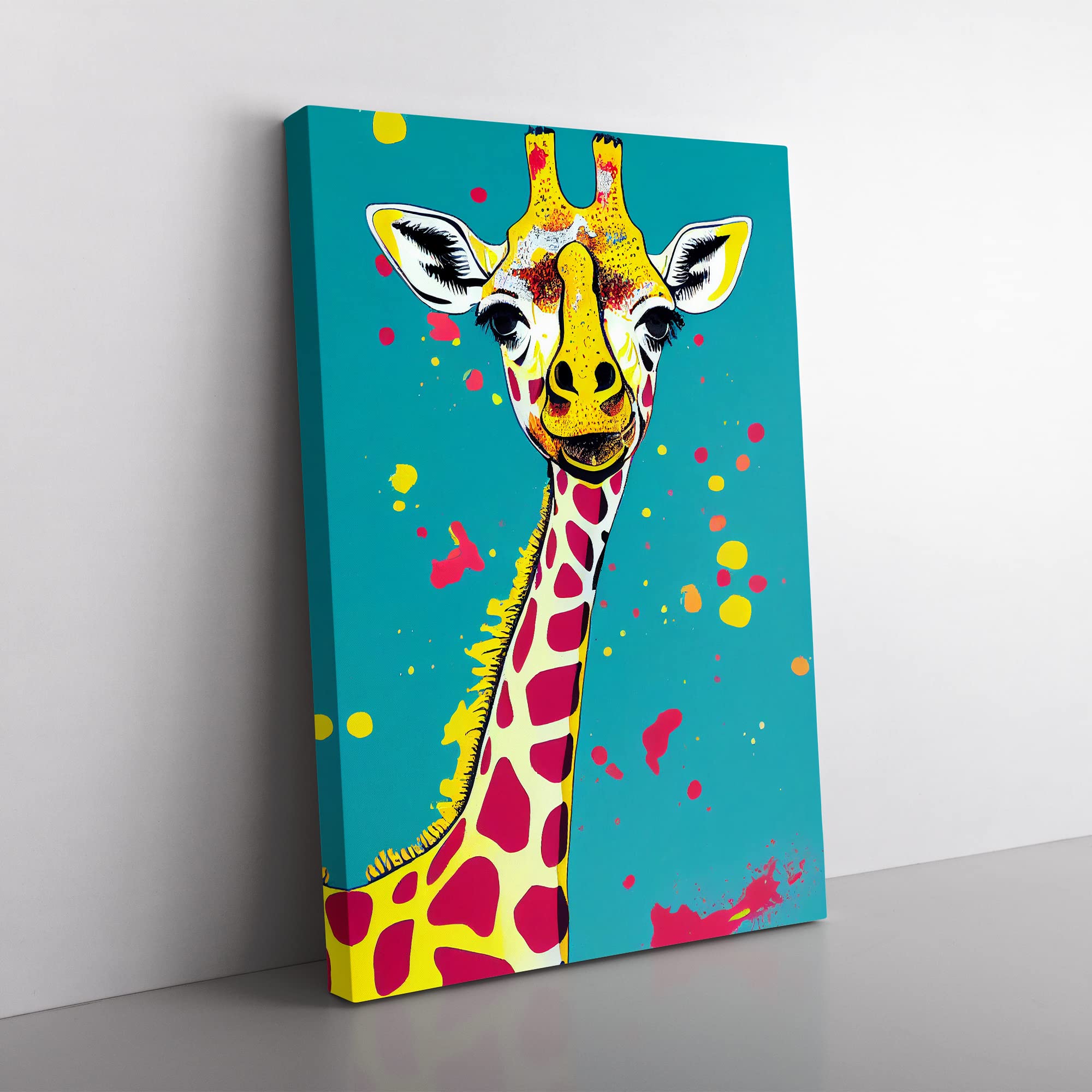 Colourful Giraffe No.2 Canvas Wall Art Print Ready to Hang, Framed Picture for Living Room Bedroom Home Office Décor, 50x35 cm (20x14 Inch)