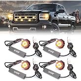Xprite White Amber LED Hideaway Strobe Lights Kit with 14 Flash Patterns, Surface Mount Headlight Taillight Grill Flashing Light for Construction Towing Snow Plow Pickup Work Trucks Cars - 4PCS