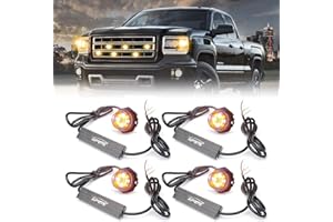 Xprite White Amber LED Hideaway Strobe Lights Kit, Emergency Caution Hazard Warning Flashing Light Bulb for Grille Headlight 