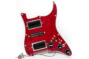 ALLJITA HSH Prewired Strat Pickguard Set Coil Split Humbucker Pickups Loaded Strat Pick guard Guitar Mute Switch Output Mute Switch for Fender American/Mexican Stratocaster Style Guitar (red)